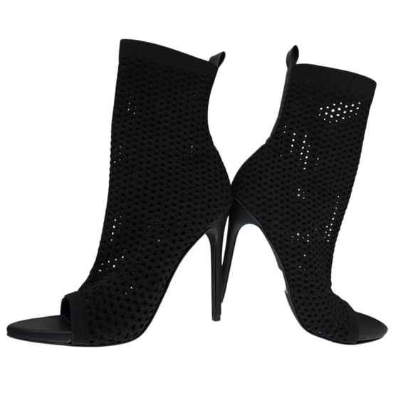 NWOT Steve Madden | Evelina Knit Mesh Stretch Vegan Leather Peep Toe Heel Bootie - Picture 5 of 12